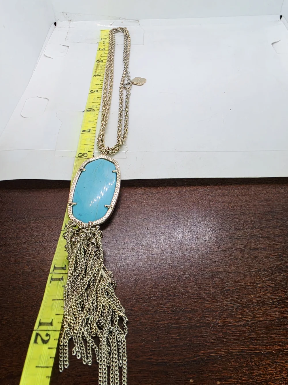 Kendra Scott Rayne Long Tassel Pendant Necklace Gold Tone Turquoise Magnesite